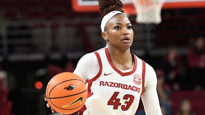 Arkansas Razorbacks Makayla Daniels against LSU on Thursday night, Dec. 29, 2022, at Bud Walton Arena in Fayetteville, Ark. (Andy Hodges / allHOGS Images)